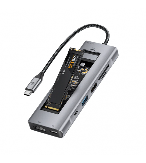 ESSAGER USB Hub Type C Adapter 8in1 USB 3.2 SD TF HDMI SSD PD 100W - ES-TA08